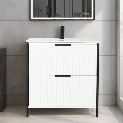Chriselda 30" Freestanding Bathroom Vanity with Ceramic Sink | Modern Wood Vanity Cabinet with Basin | Soft-Close Storage & Minimalist European Design | Quick Assembly
