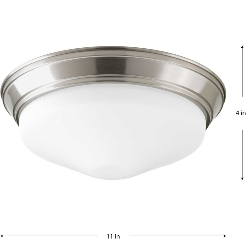 Plafonnier encastré simple en forme de bol 1 lumière, Nickel brossé, H 4 po x l 11 po x P 11 po