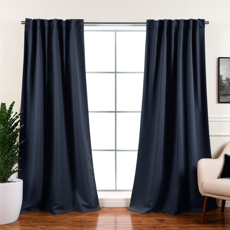 Bantam Solid Blackout Thermal Rod Pocket Curtain Panels, Navy, 52" W x 132" L