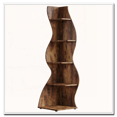 69.8"Height 5-Tier Wavy Corner Bookshelf And Plant Stand For Living Room Small Space