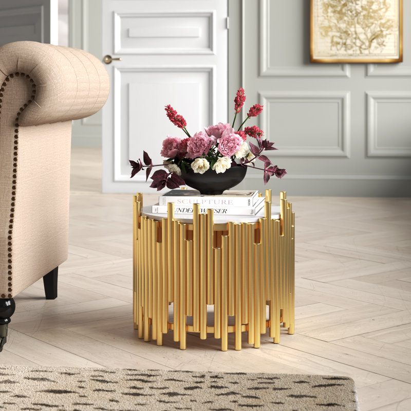 Archimbald Marble Top End Table, Gold