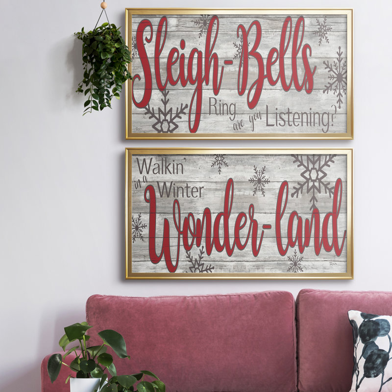«Sleigh Bells», ensemble de 2 reproductions d'art sur toile encadrées, H 14,5 po x l 53 po x P 1,5 po, Doré