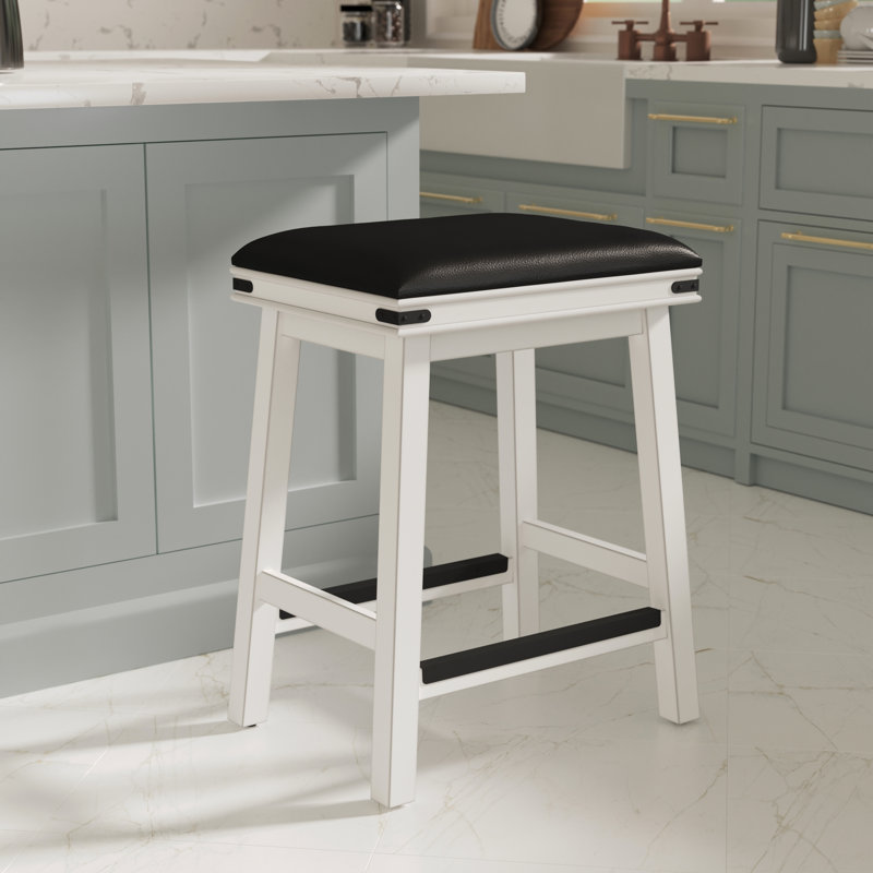 Tabouret de comptoir blanc antique de 24 po avec siège en cuir noir - offre une expérience d'assise confortable