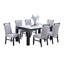 Ensemble de salle à manger moderne 7 pièces avec table en faux marbre blanc et 6 chaises en tissu gris anthracite, 6 places