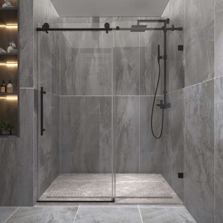 Vigo Frameless Shower Door, Clear/Stainless Steel, 60 W x 74 H