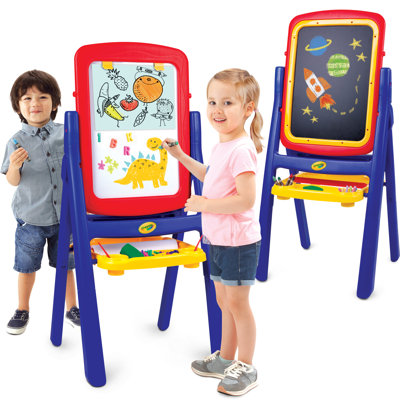 Crayola Qwikflip 4-in-1 Kids Easel - Magnetic, Dry-Erase, Chalkboard & Painting Surfaces - 360° Rotating Drawing Board with 77 Magnetic Letters & Supplies