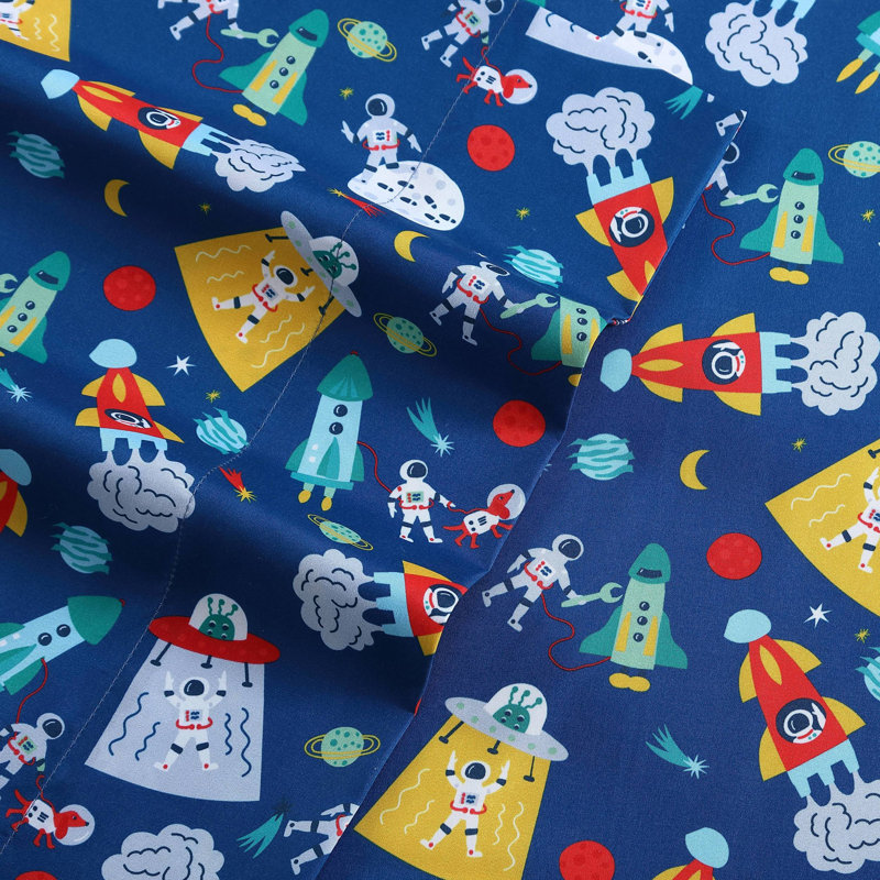 Poppy & Fritz Space Kids Microfiber Sheet Set, Full/Double Sheet Set+Fitted Sheet + 2 Pillowcases
