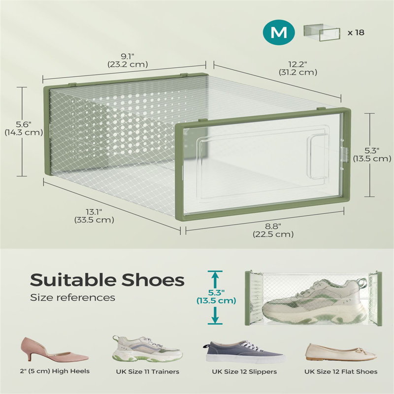 18 Pair Stackable Shoe Storage Box, Green