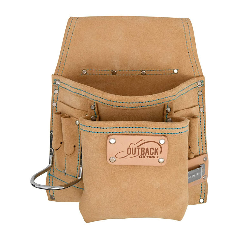 OX Tools Trade Series 8 Pocket Heavy Duty Suede Leather Fastener Pouch, Tan