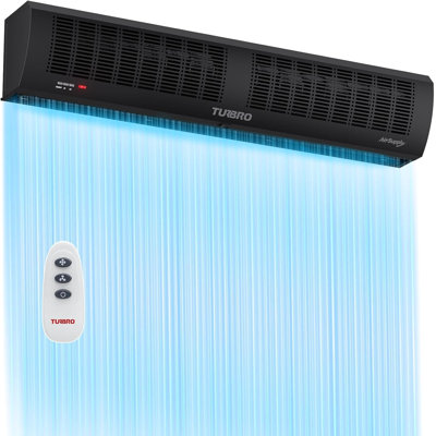 TURBRO 48 in Air Curtain for Doors with Magnetic Door Switch, Wall-Mounted Fan with Remote Control, 2 Speeds, 1530 CFM, 2559 FPM, for Residential and Light Commercial Use, 120V, Black