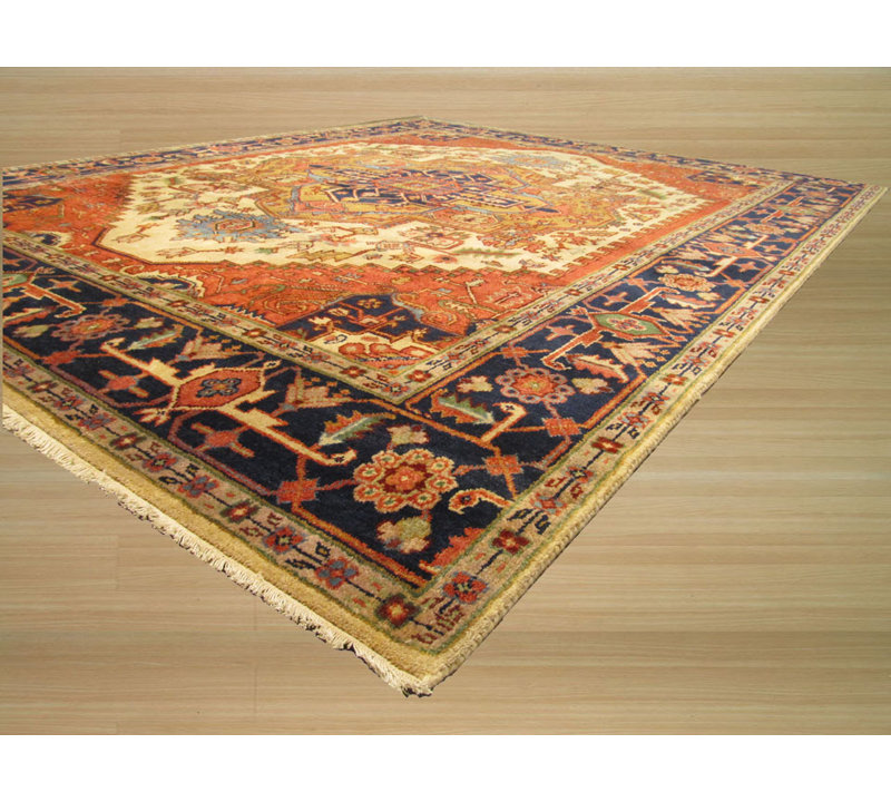 Tapis traditionnel ivoire en laine noué à la main Luxurious, Rectangulaire 8 pi x 10 pi