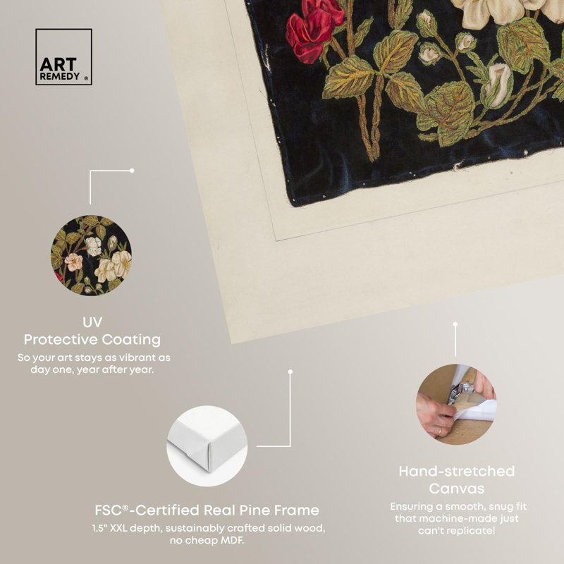 Fleurs sur fond noir, reproduction d'art sur toile par Art Remedy, H 36 po x l 30 po, Toile tendue avec châssis