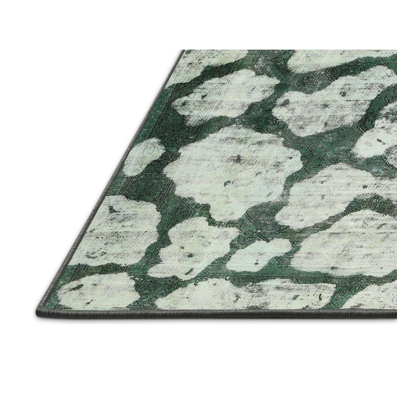 Tapis contemporain bleu sarcelle / beige, Rectangle 6 pi x 9 pi
