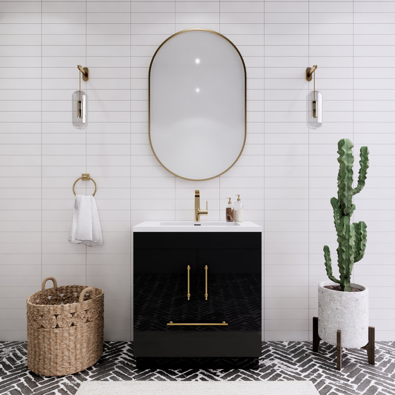 Spring Single Bathroom Vanity, Gloss Black, 30"