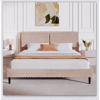 Simple Modern Camel Plush Soft Bed with Comfortable Backrest and Stable Wooden Frame for Cozy Sleep