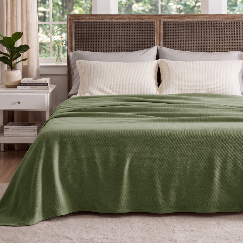 Couverture 100% coton Cozy Winter Bedure Soft Cozy, Très grand lit, Vert olive