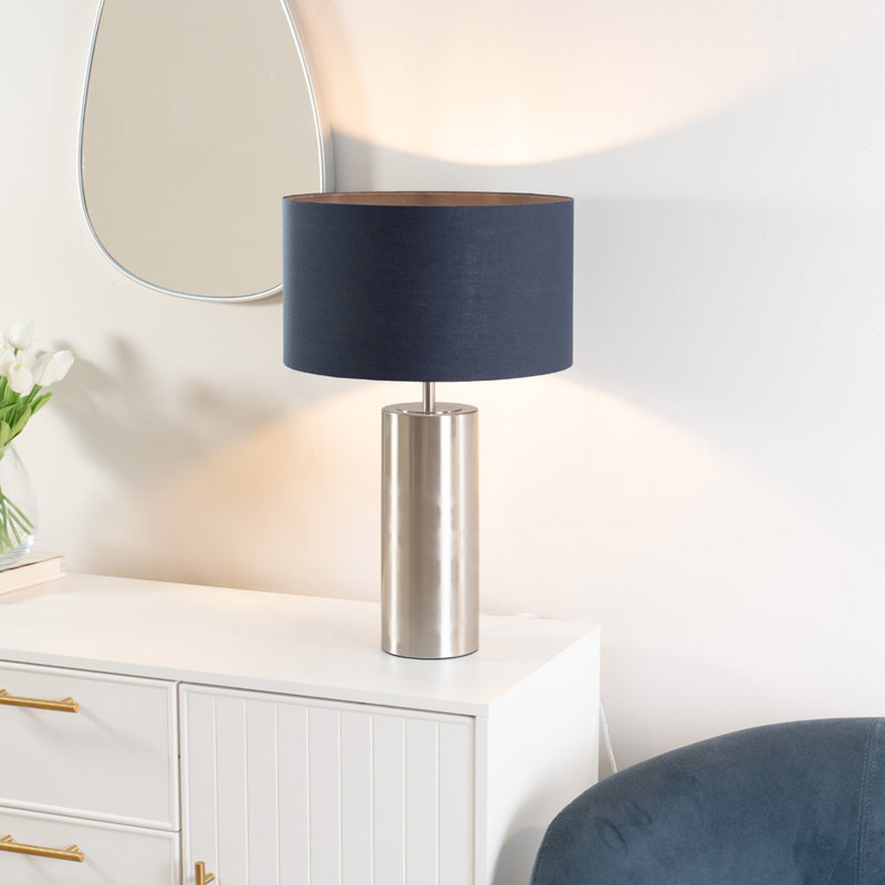 Metal Table Lamp, Gold, Navy Blue