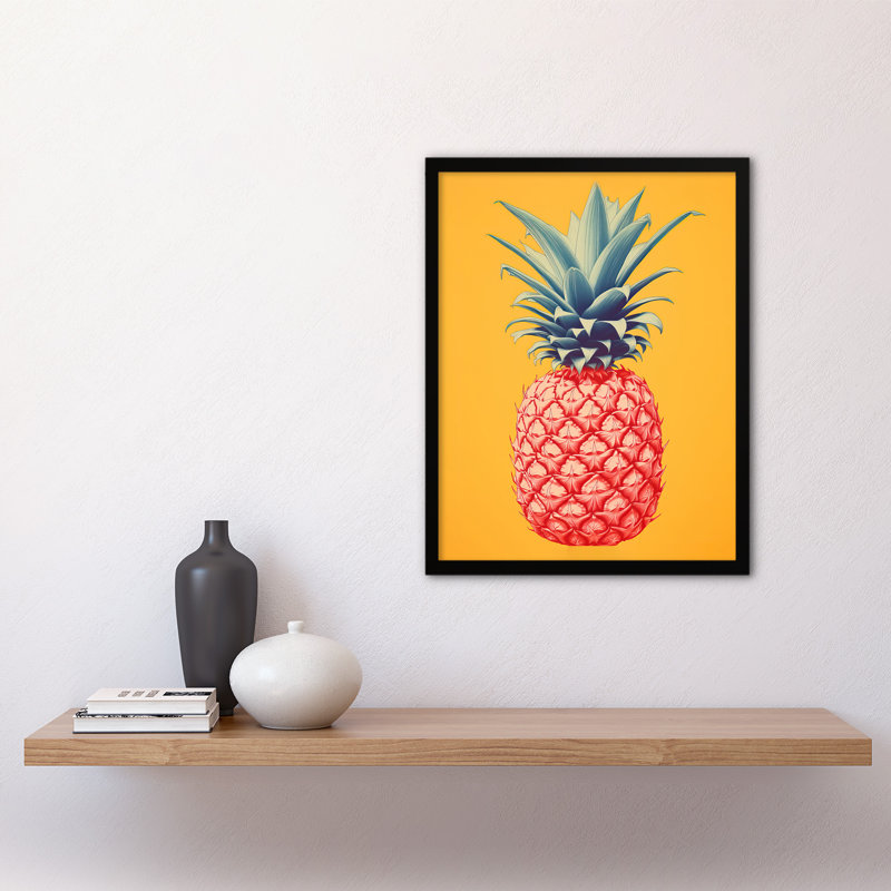 Pineapple Bold Vibrant Rich Red And Blue On Yellow - Single Picture Frame Print