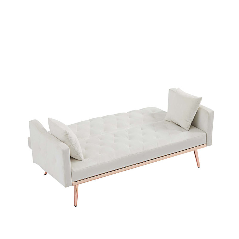 Canapé-lit en velours 64,9 po Tavianna, Velours blanc crème