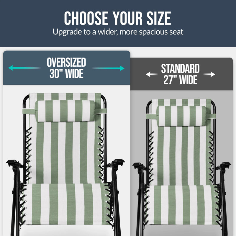 Set Of 2 Zero Gravity Patio Chair, Sage Green Striped