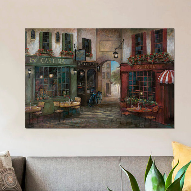 «Courtyard Ambiance», reproduction d'art sur toile, Toile avec cadre noir, H 32 po x l 48 po x P 1,5 po, Blanc