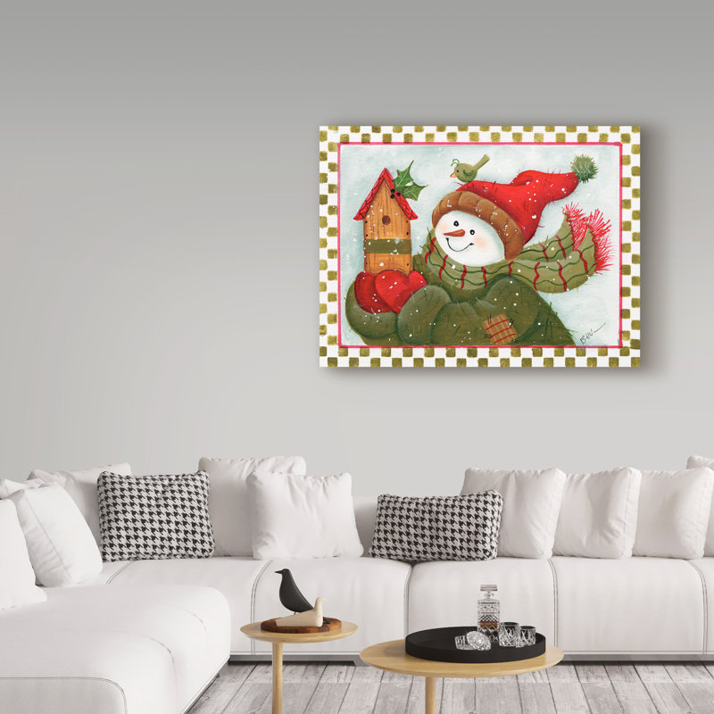 « bonhomme de neige nichoir », art sur toile, H 14 po x l 19 po x P 2 po