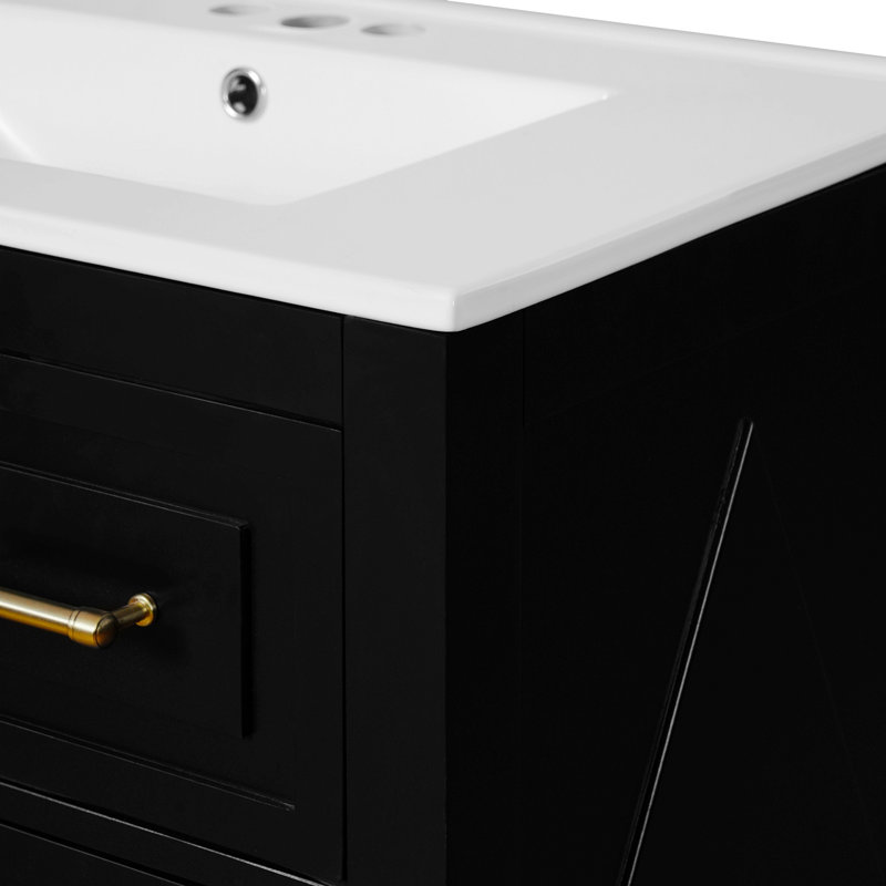 Meuble-lavabo autoportant avec tiroirs de rangement, Noir