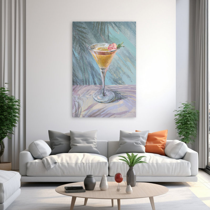 «Happy Hour I Art» bleu et botanique, H 60 po x l 40 po