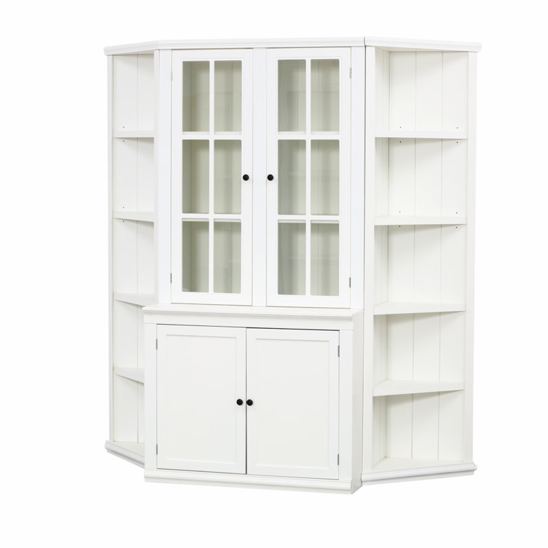 75.25'' Tall Display Cabinet And Two Triangle Sided Bookshelves, 69.25'' Wide Retro Style Wall Suit With Glass Doors