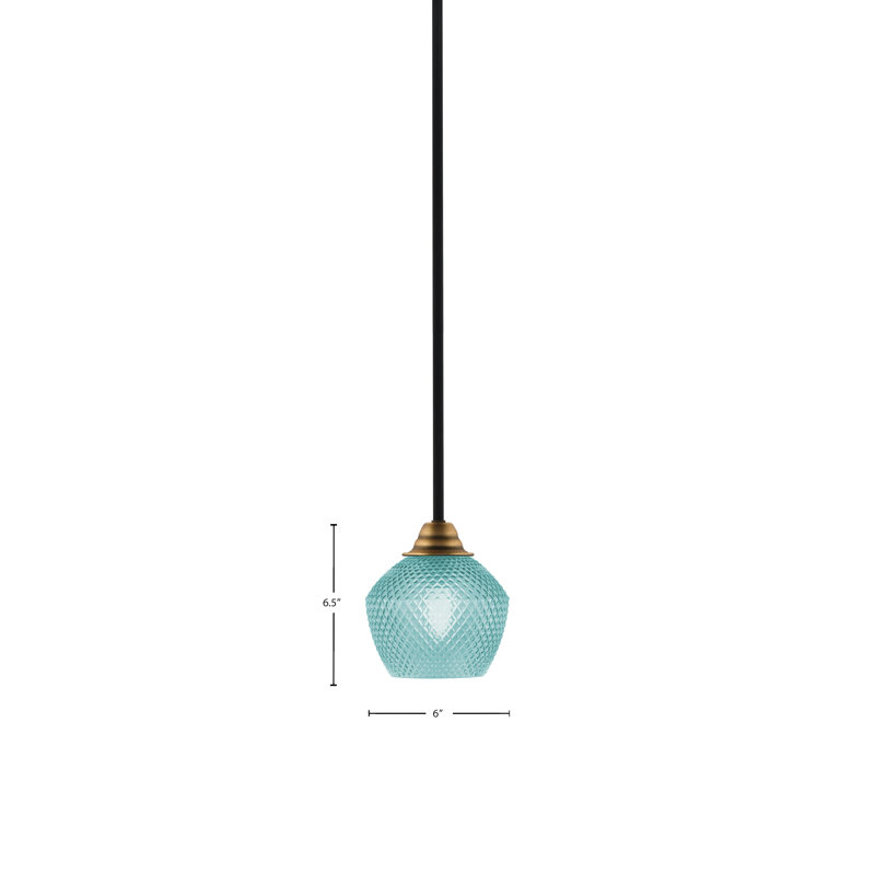 Mini-luminaire suspendu en verre noir mat 6 po Mukkesh, Sarcelle, Noir mat / laiton