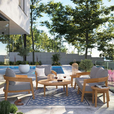 Modway Brisbane 6-Piece Teak Wood Outdoor Patio Outdoor Patio Set