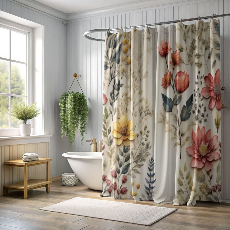 Edgy Florals - Premium Shower Curtain, 74"H x 71"W