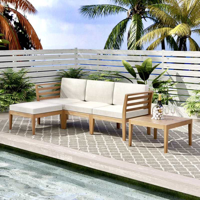 werph 5 Pieces Outdoor Modular Patio Conversation Furniture Sets with Cushions and Acacia Wood Coffee Table