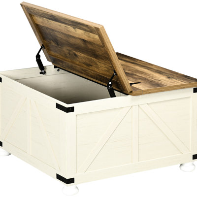 Table basse antique blanche - Grand carré, avec compartiment de rangement