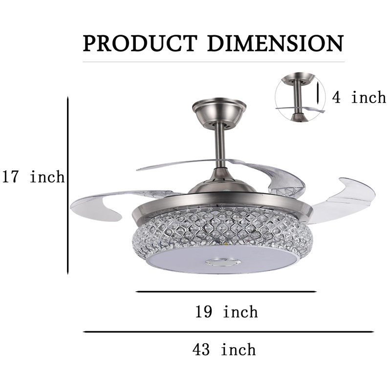 Gracy 43"golden Colorful Bluetooth Invisible Fan Light, Silver