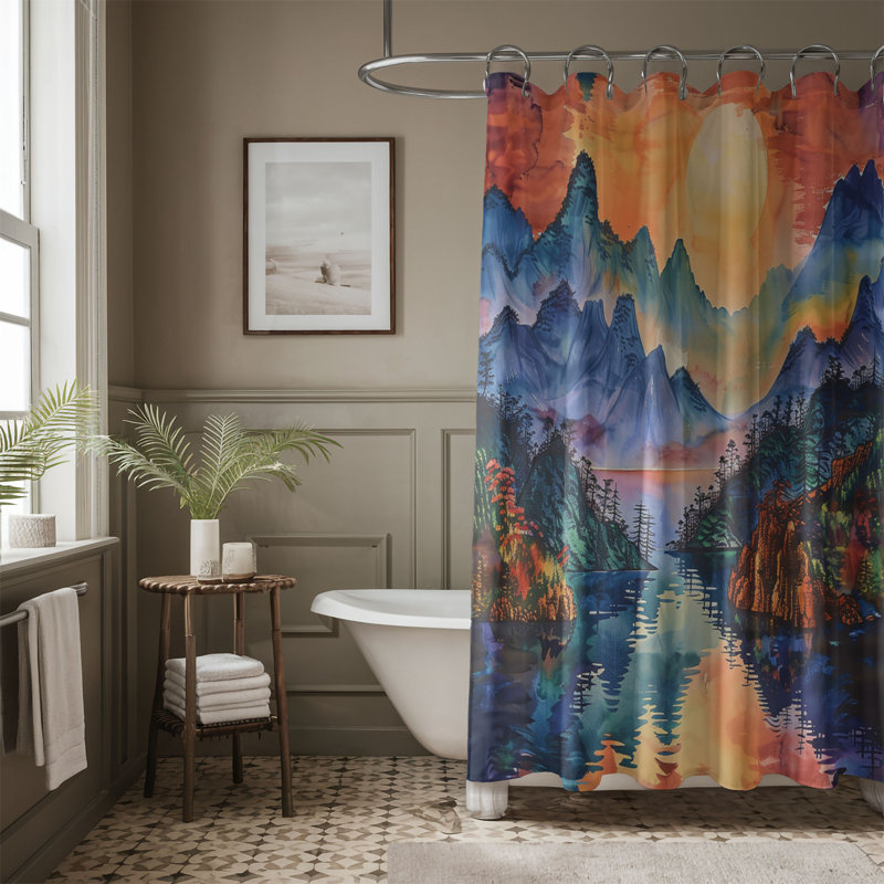 Asian Landscape Motifs - Rideau de douche standard 1 pièce, H 74 po x l 71 po