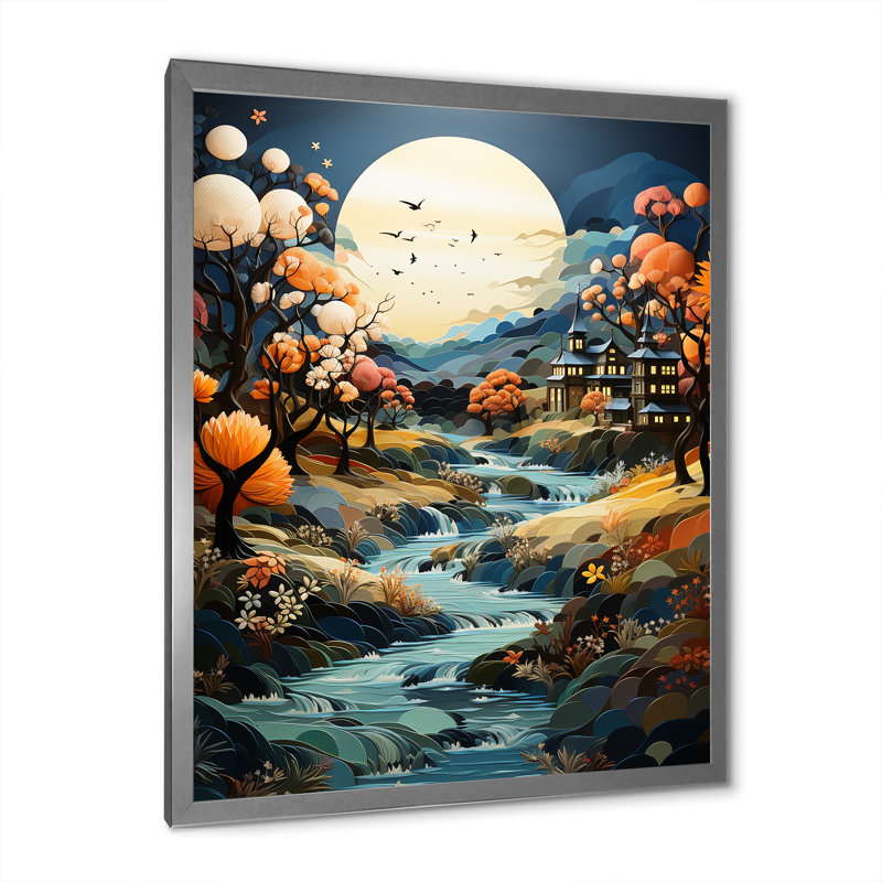 Nightly Whimsical Riverbanks sur impression sur toile, Cadre simple argenté, H 32 po x l 16 po x P 1 po