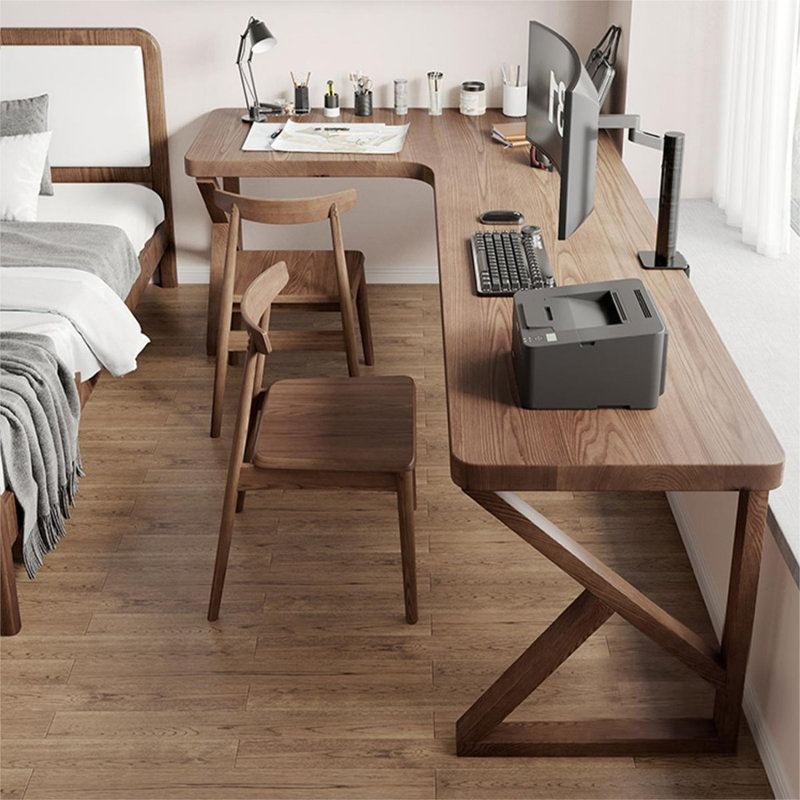 Bureau d'écriture en bois massif en L de couleur châtaignier clair, Left Hand Return, H 29,53 po x l 62,99 po x P 39,37 po