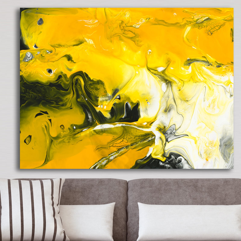 « Marbre acrylique jaune »-impression sur toile, H 24 po x l 32 po x P 1 po