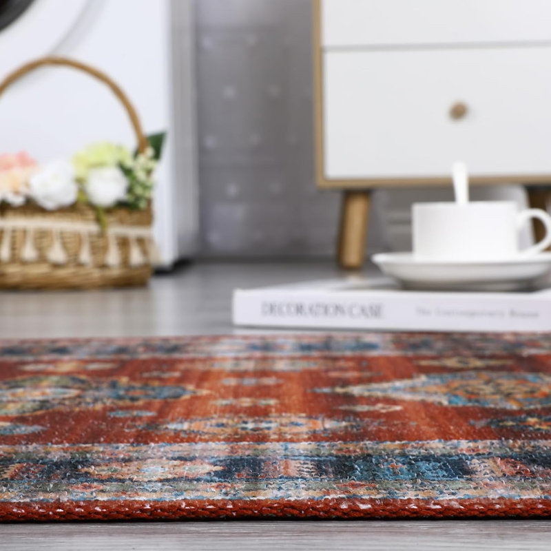 Tapis lavable antidérapant 8 x 10, tapis esthétique Boho pour le salon, la chambre à coucher, la salle à manger, le bureau, rouge