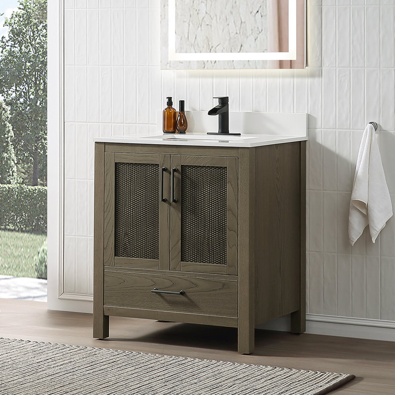 30" Free Standing Single Bathroom Vanity with Quartz Top, Gray
