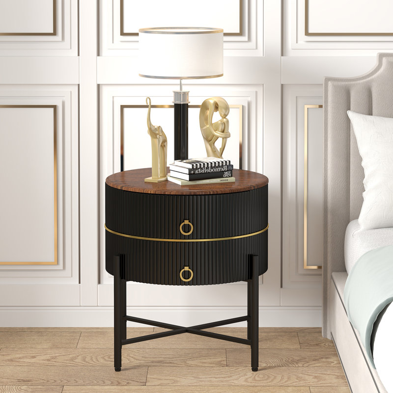 Pomeranz 2 - Drawer End Table, Brown/Black, Walnut
