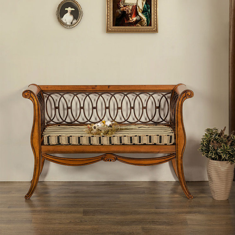 American retro solid wood upholstered double bench