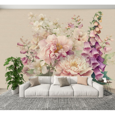 Papier peint adhésif pelez et collez Cottagecore aquarelle fleurs crème douce H 100 po x l 144 po papier mural amovible en PVC auto-adhésif pour chambre à coucher, bureau à domicile