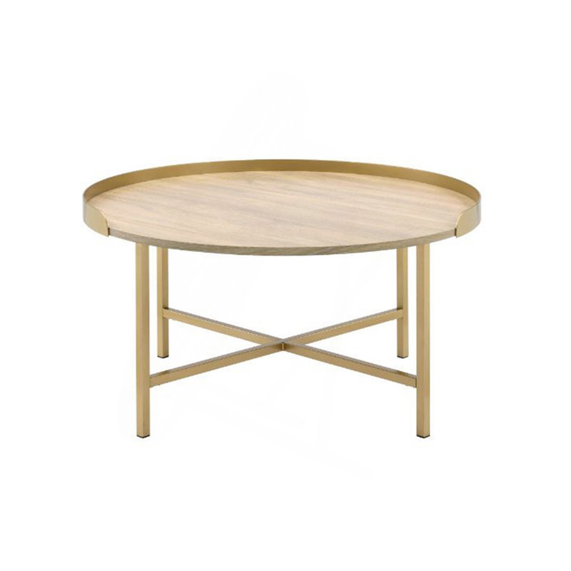 Table basse à plateau rond en chêne et or