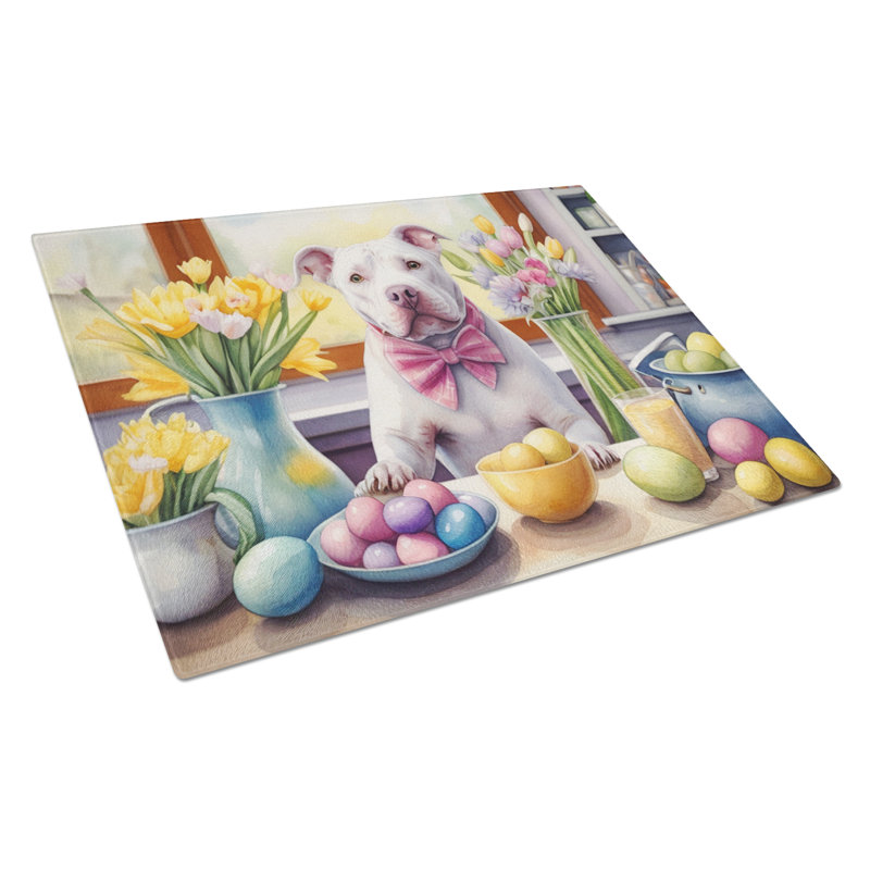 Decorating Easter Pit Bull Terrier Glass Cutting Board