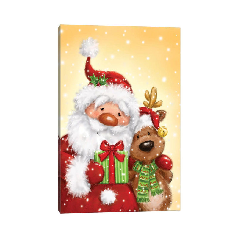 Santa And Reindeer II by MAKIKO - Wrapped Canvas Print, 20.32 cm H x 30.48 cm W