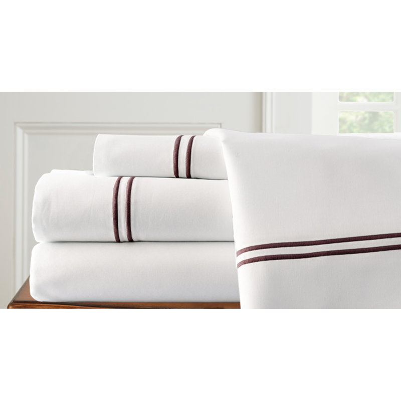 1000 Thread Count Sheet Set, White / Chocolate, King Sheet Set + Fitted Sheet + 2 Pillowcases