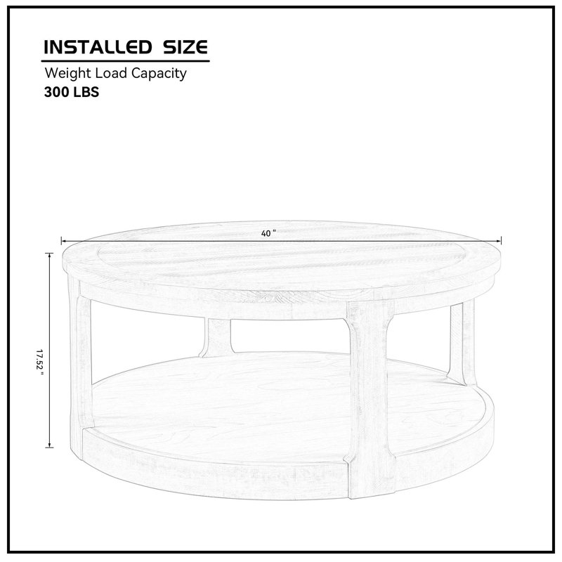 Oak 40" Round Two-Tier Wooden Coffee Table with Wheels