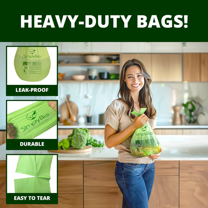 Simply Bio Green Compostable Drawstring Trash Bags, 1.6 Gallon, 50-Count